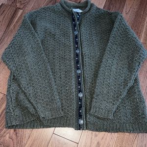 Vintage green button cardigan grandma sweater Acadia park stitched